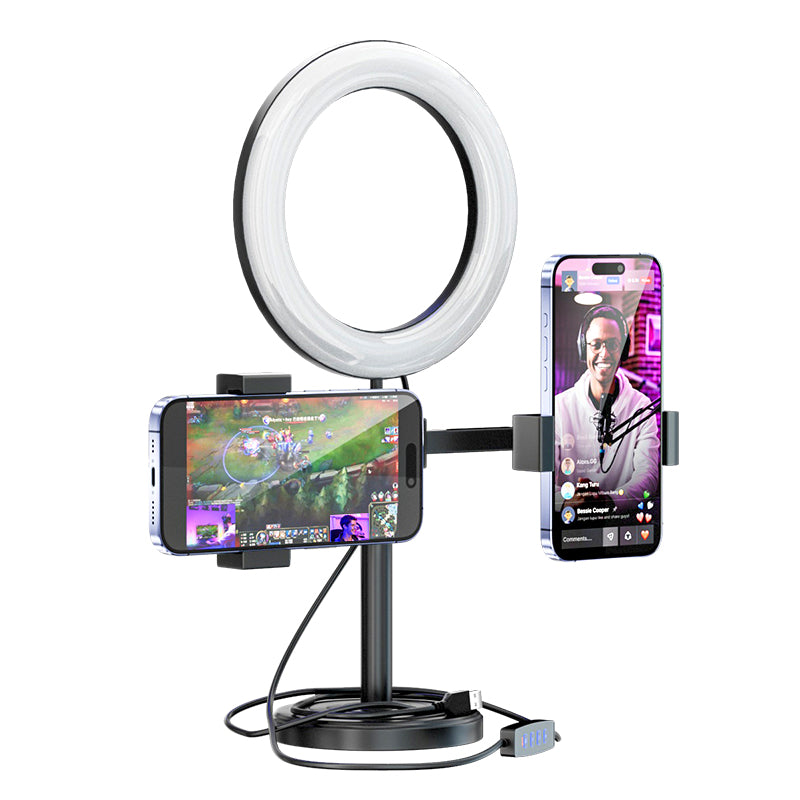 Dual camera desktop fill light mobile phone holder, D0339